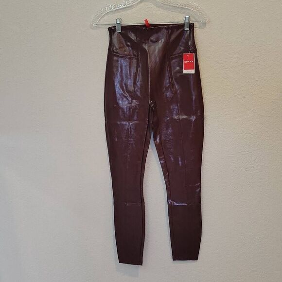 SPANX FAUX PATENT LEATHER Leggings Pants Ruby Size XS - Picture 1 of 8